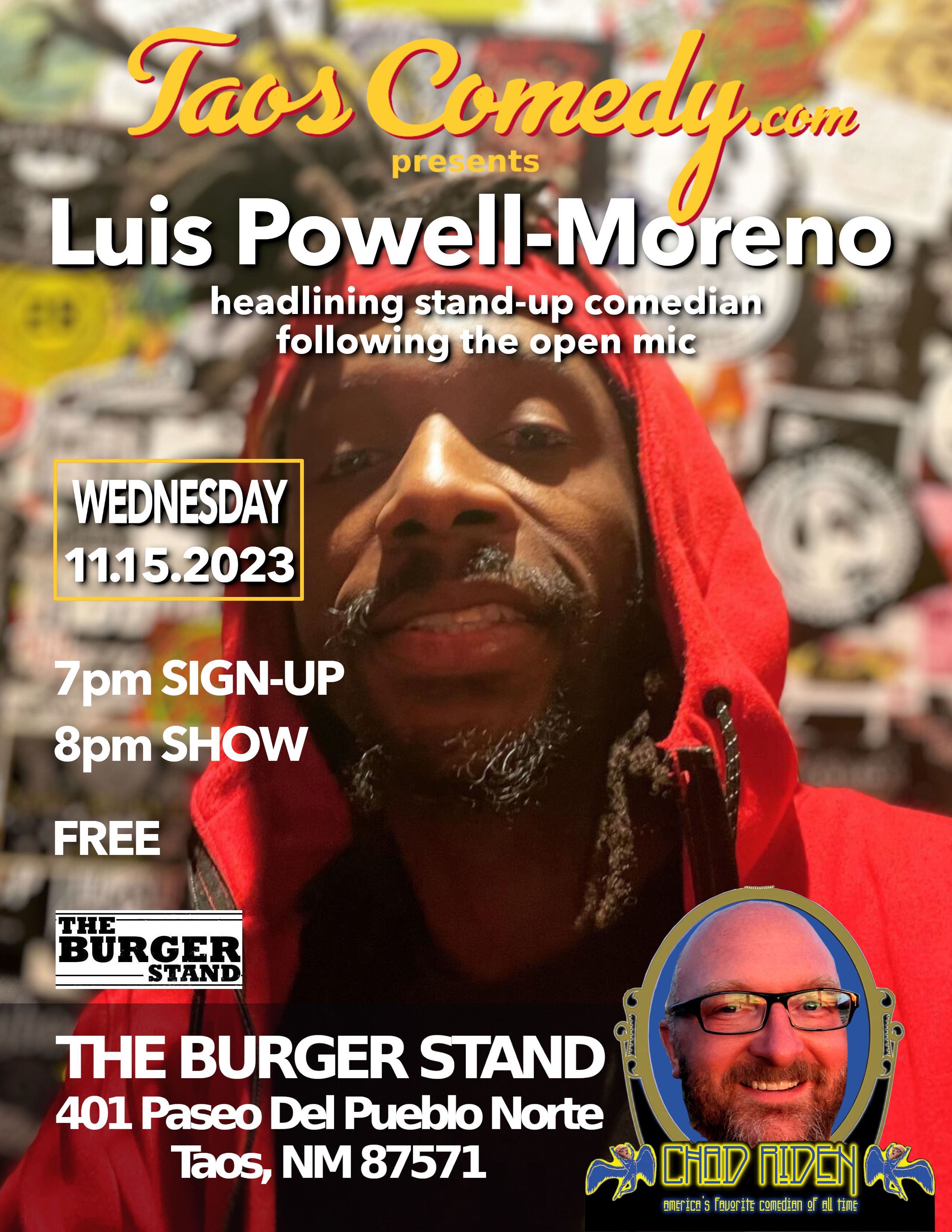 comedian Luis Powell-Moreno headlines The Burger Stand 11/15/2023