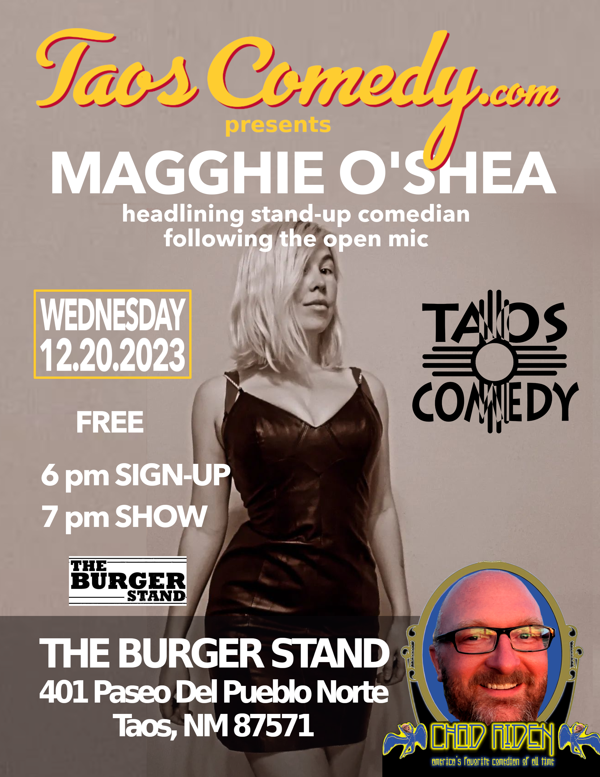Magghie O’Shea headlines The Burger Stand 12/20/2023 following the open mic