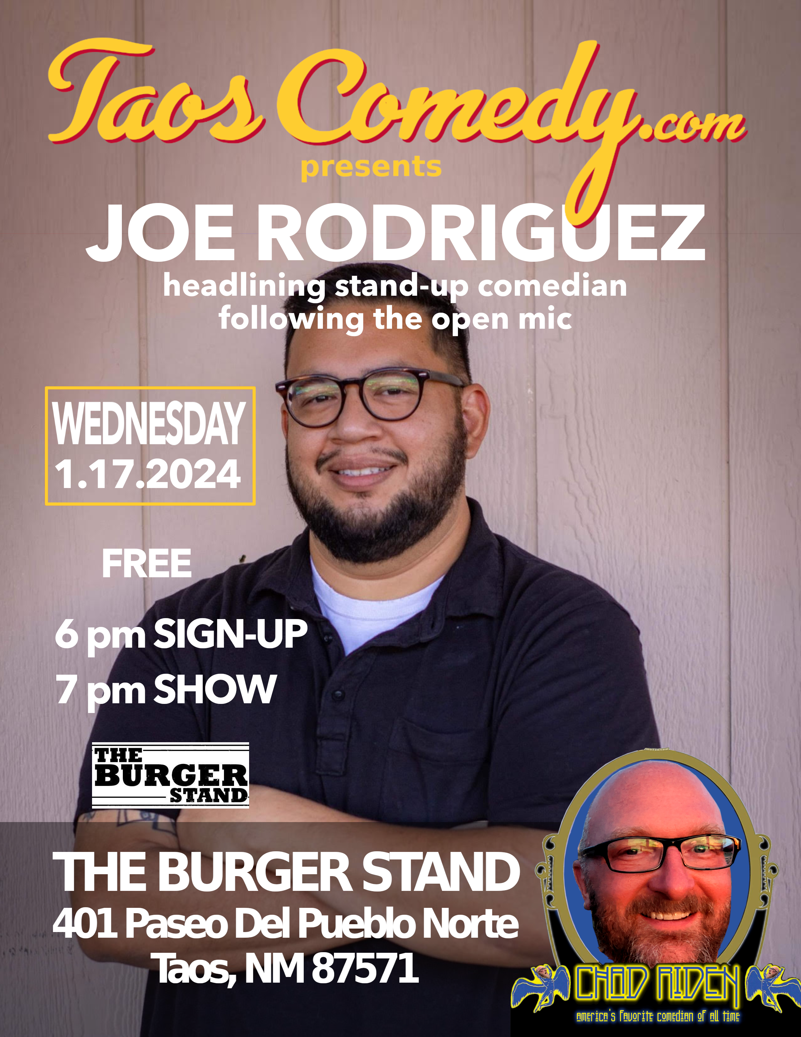 Joe Rodriguez headlines The Burger Stand open mic 1/17/2024