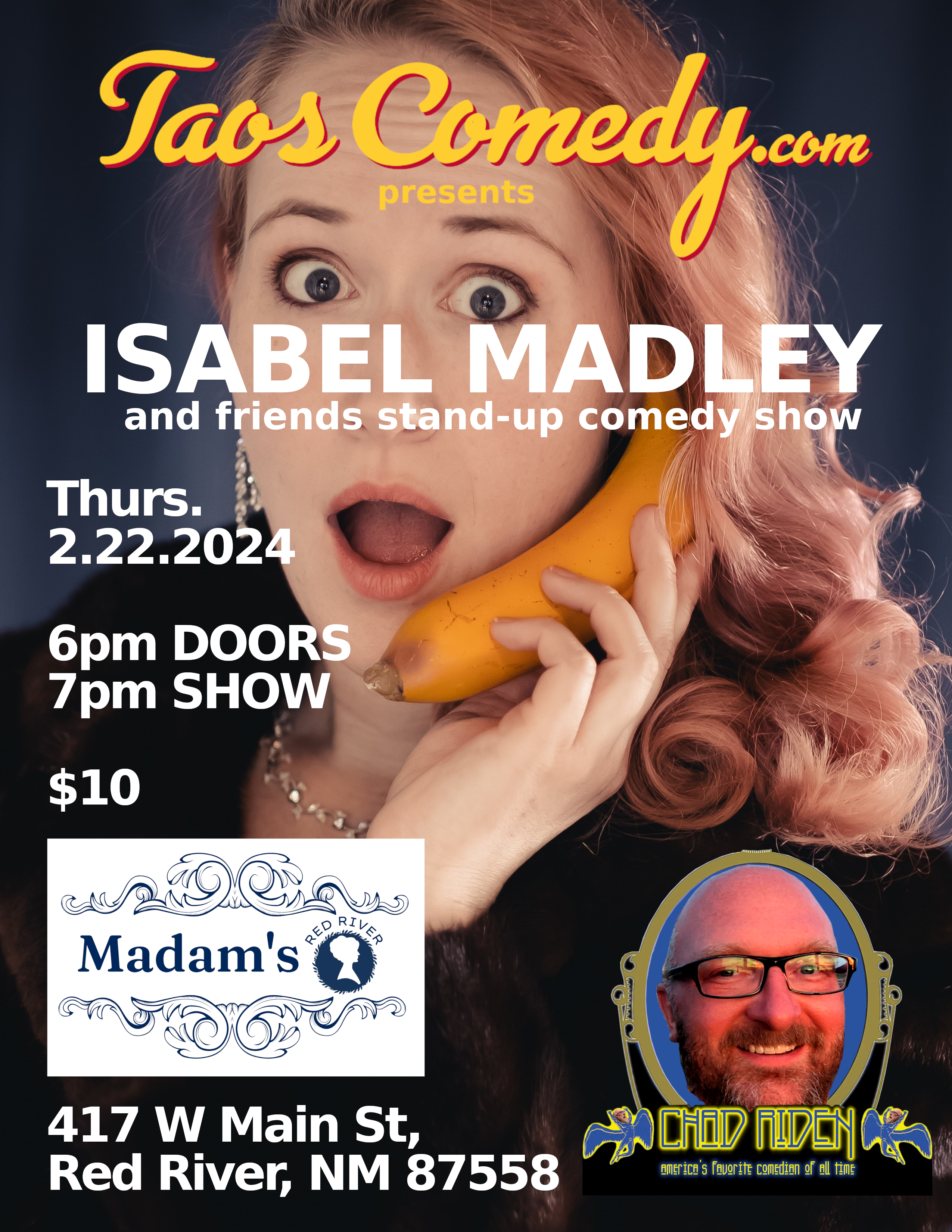 Isabel Madley and friends at Madam's in Red River, NM 2/22/2024 presented by TaosComedy.com