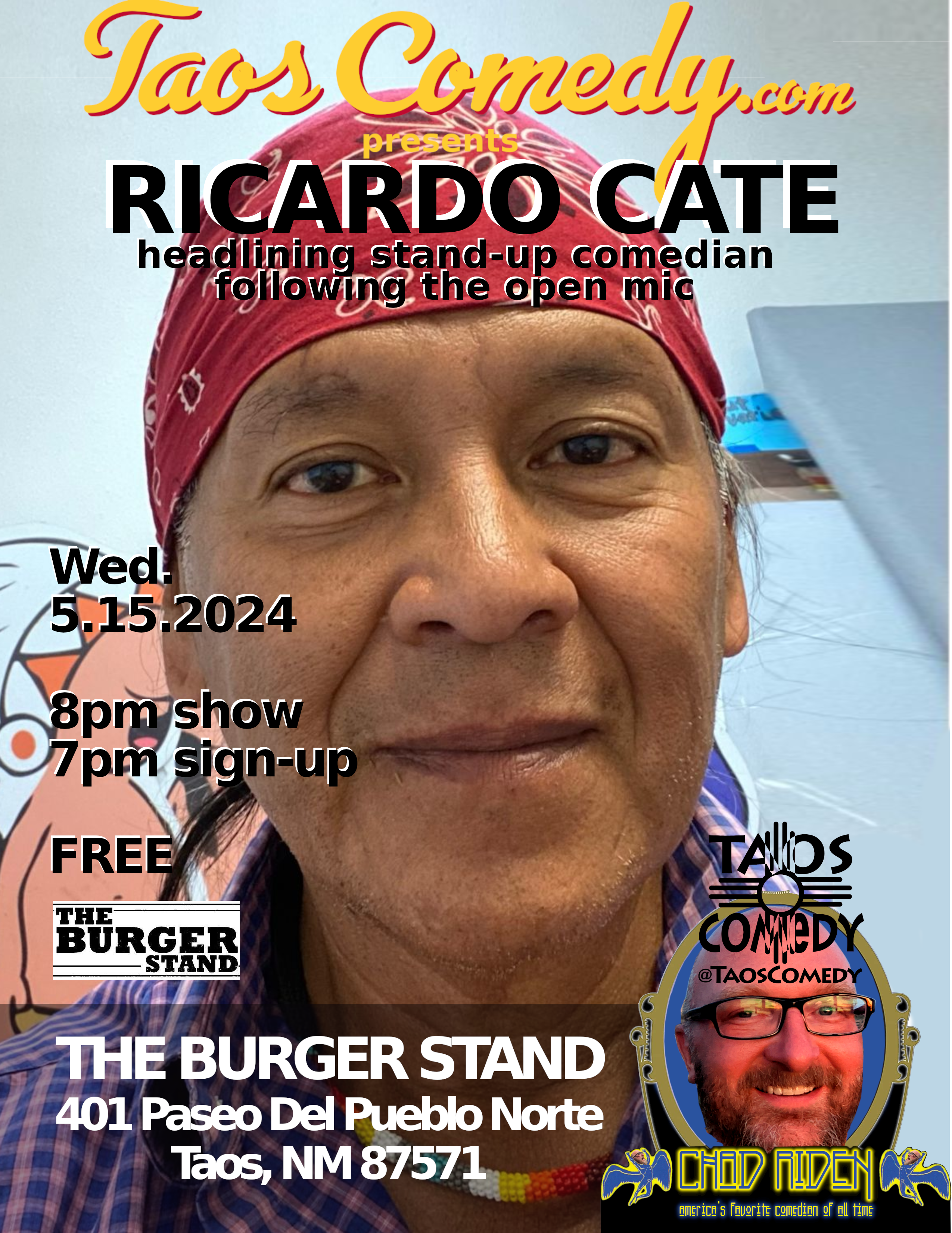 Ricardo Caté headlines the open mic at The Burger Stand 5/15/2024